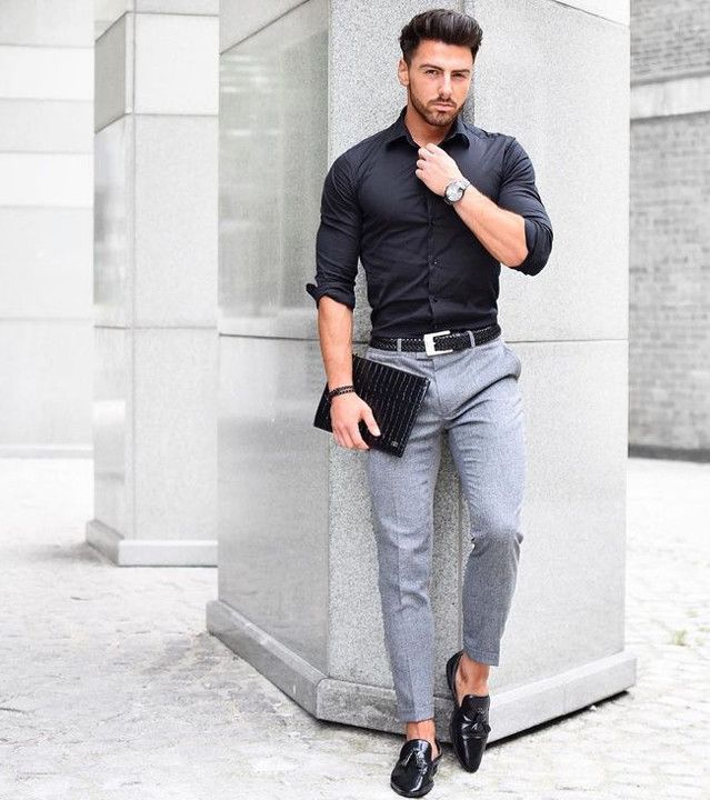 Grey Pants with Black Shirt | grey pants combination