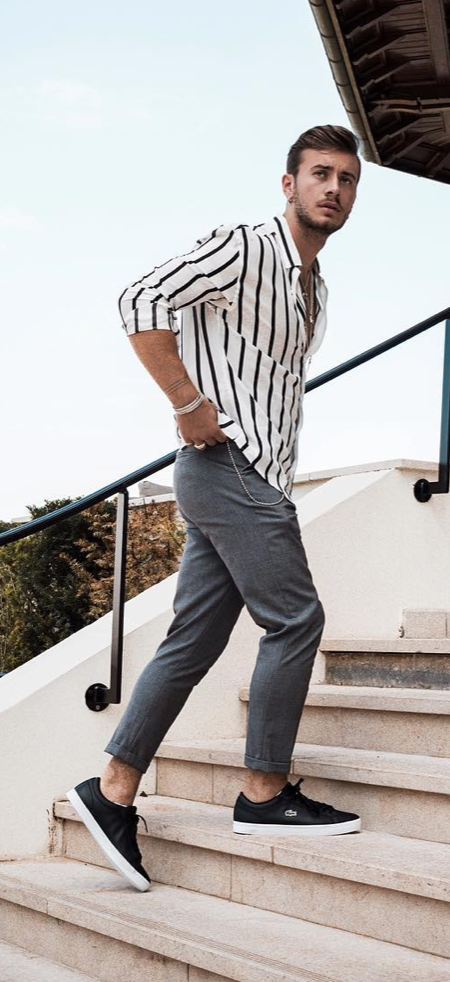 Grey Pants with Stripe Shirt | Grey Pant Matching shirt