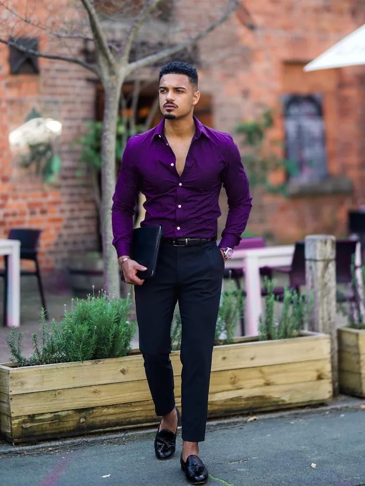 Purple Shirt With Black Pants