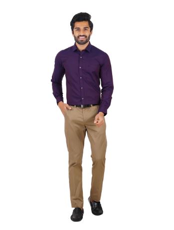 Purple Colour Shirt Combination khaki Pants