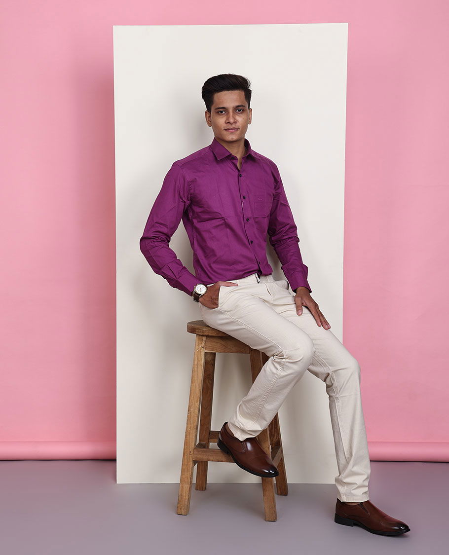 Purple shirt with Cream color pants | purple colour shirt matching pant