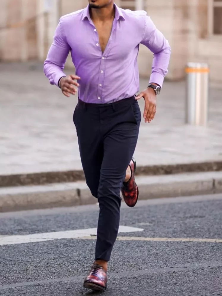 Light Purple Shirt Combination with Black Pant