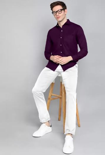 Purple Colour Shirt with white Pant | purple colour shirt matching pant