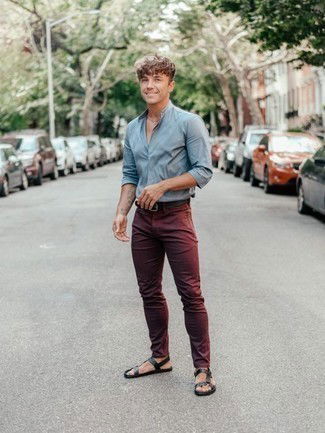 LIGHT BLUE SHIRT WITH BURGUNDY PANTS