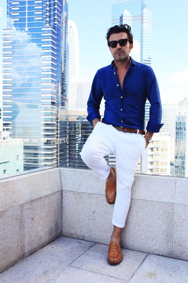 BLUE SHIRT WITH WHITE PANT | blue colour shirt matching pant