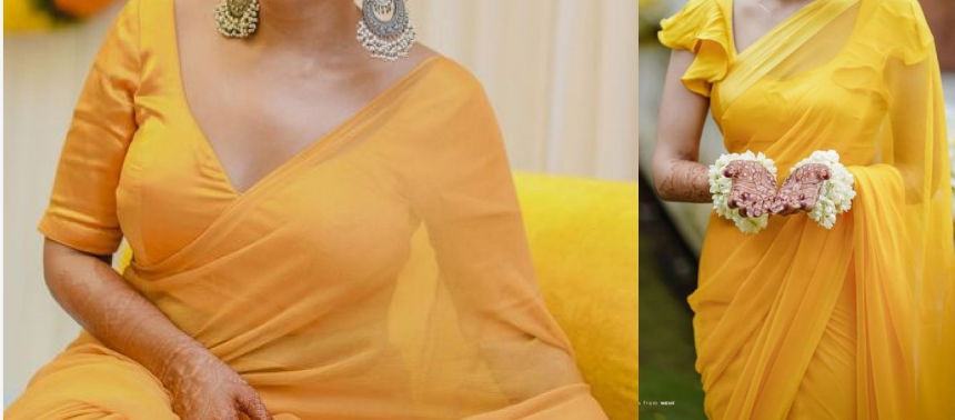 Plain Yellow Saree for Haldi Ceremony