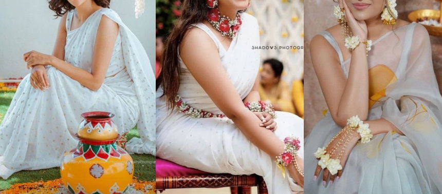 White Saree for Haldi