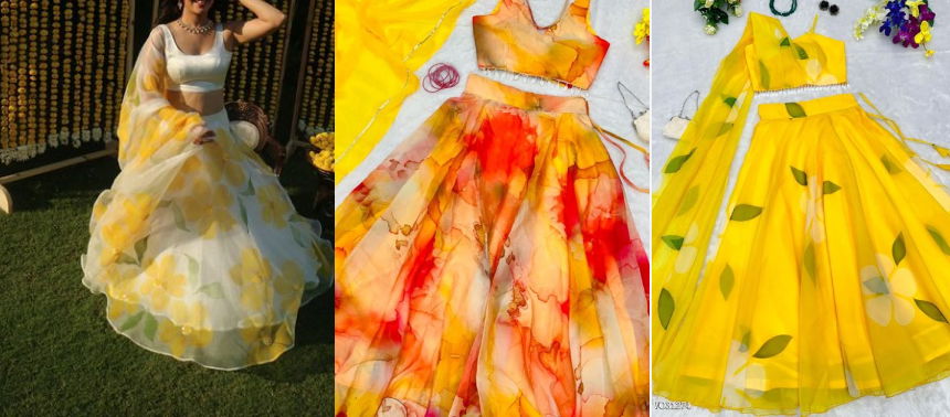 Yellow & White Organza Lehenga for Haldi