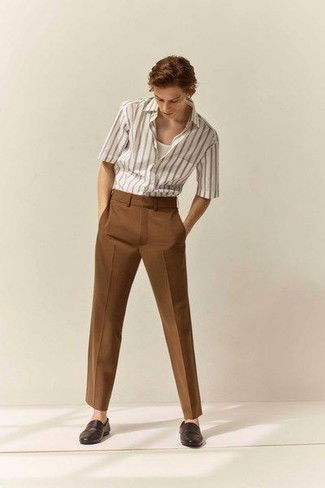 Brown pants with Striped Shirts | brown color pant matching shirt