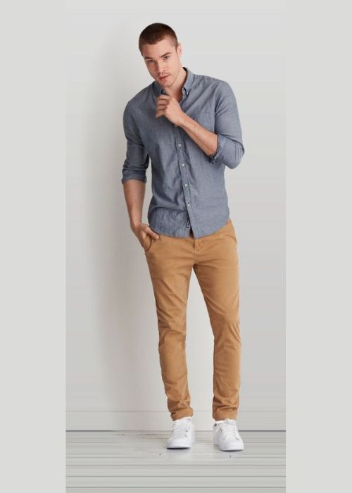 Grey Shirt with Brown Khakis