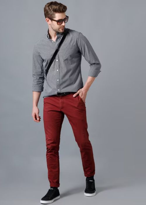 Grey Shirt with Burgundy Pants | grey shirt combination