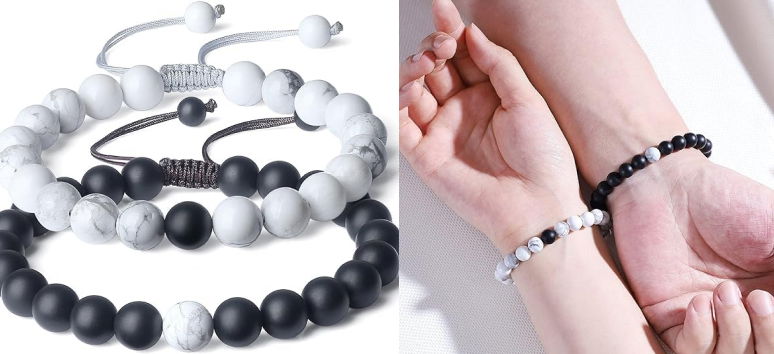 White & Black Beads Bracelet for Couple