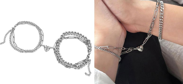 Magnetic Silver Plated Heart Bracelets for Couple