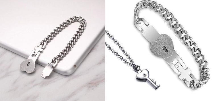 Lock & Key Pendant -Bracelet for Couple