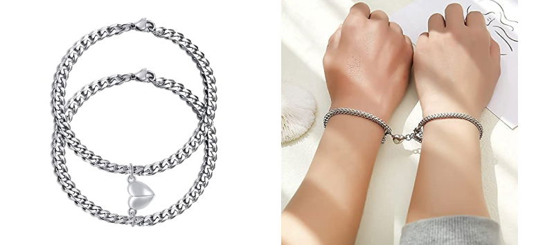 Stainless Steel Heart Shaped Matching Bracelet for Couple