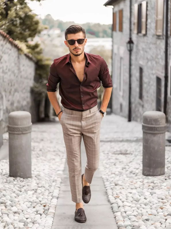 Brown Shirt Matching With Tailored Trousers | brown color shirt matching pant
