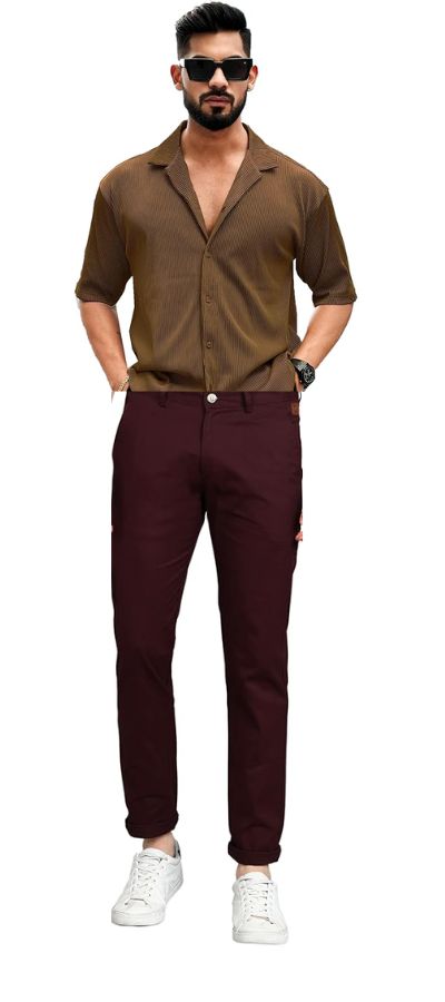 Brown Shirt Matching With Burgundy Colour Pants