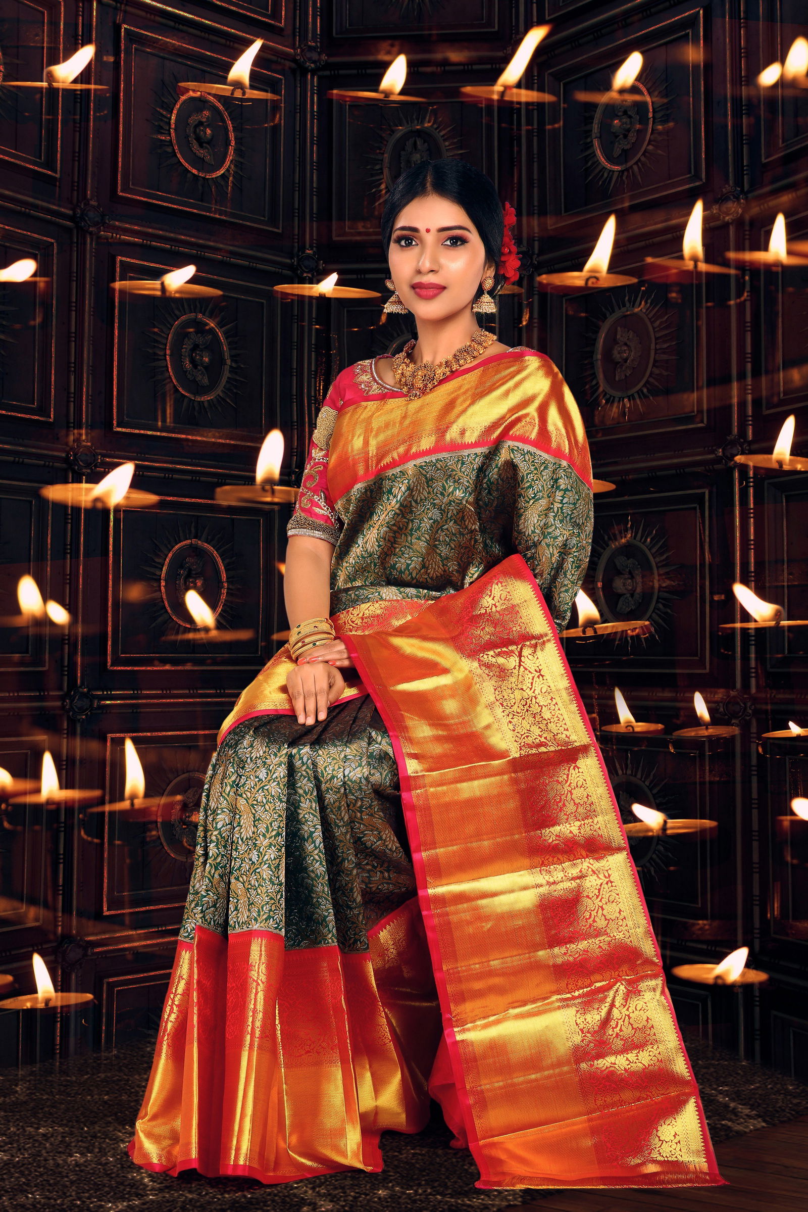 Samudrika Pattu Saree with South Indian Bridal Look1