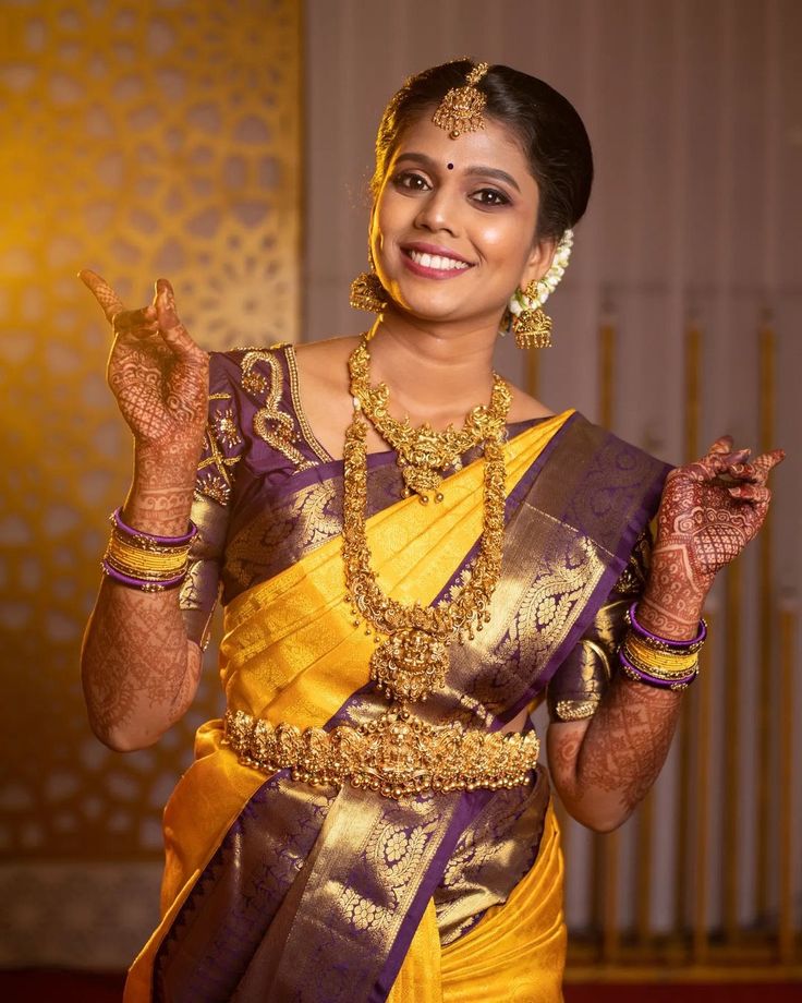 Yellow Kanchipuram Saree | south indian bridal look