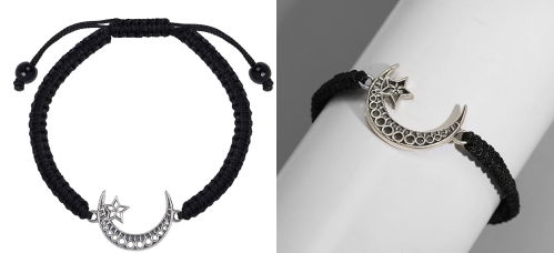 Oxidised Silver Threaded Moon Star Bracelet