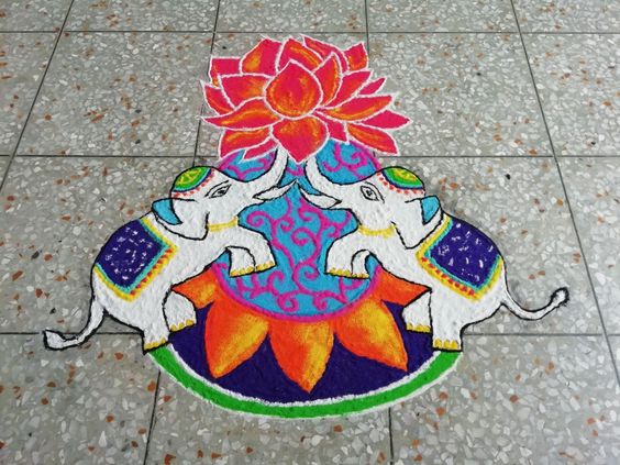 Elephant rangoli design for diwali