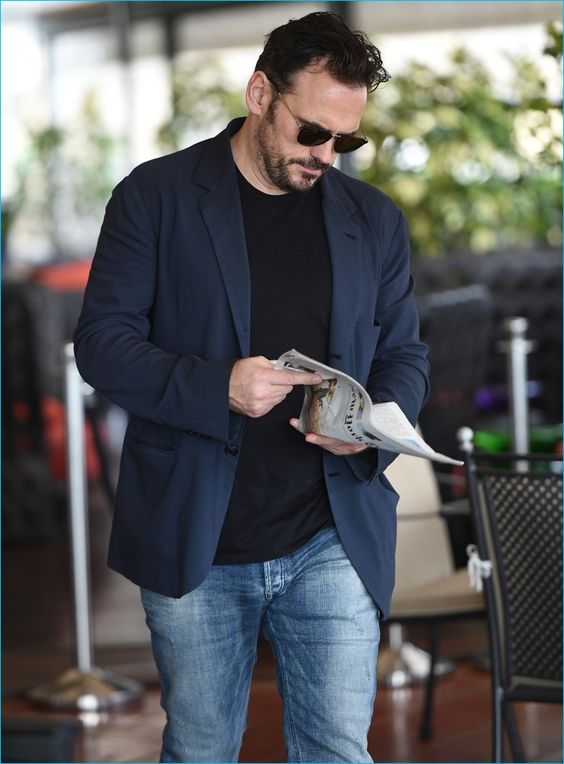 blazer with shirt and jeans