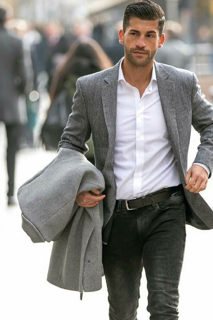 grey blazer with white shirt