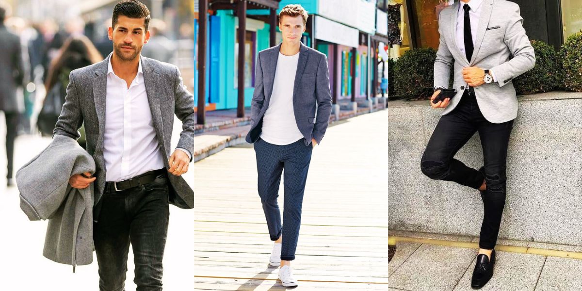 grey blazer combination for men