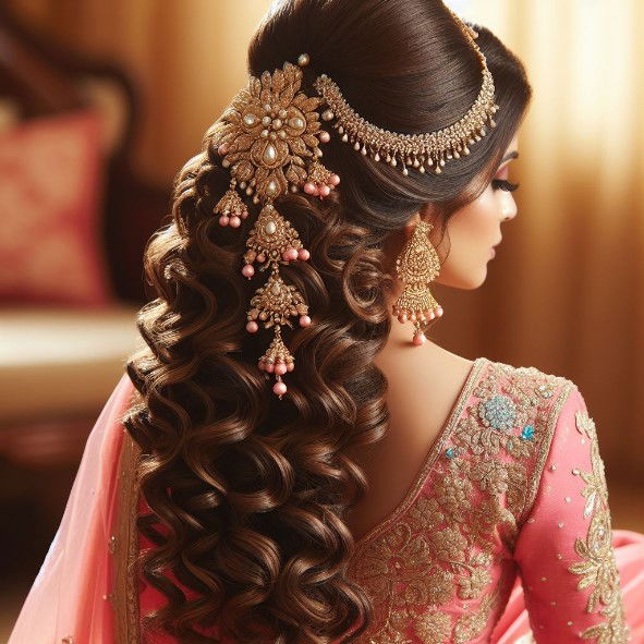 Soft Curls with Maang Tikka