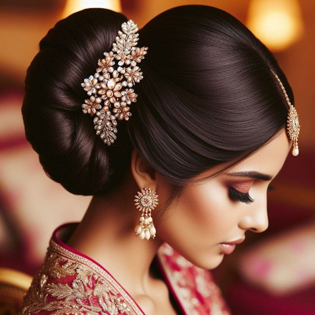 The Sleek Middle-Parted Bun with Kundan Pins