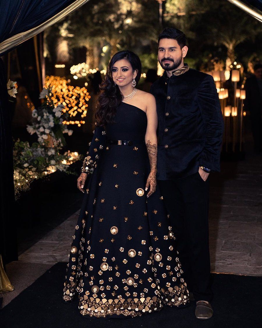 black and black engagement dress for couple
