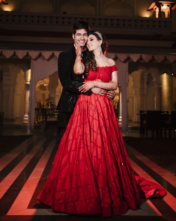 Red couple engegement dress