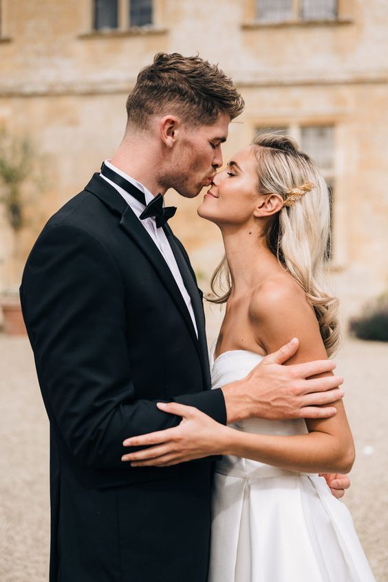 couple poses wedding