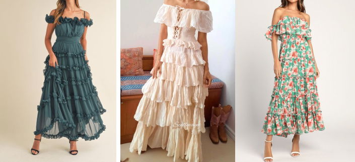 Off-Shoulder Ruffled Maxi Long Dress for Women