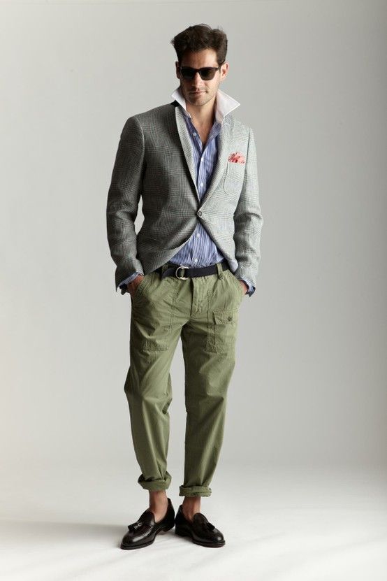 Gray Blazer with Green Pants