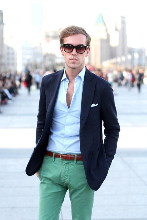 Black Blazer with Green Pant Combination