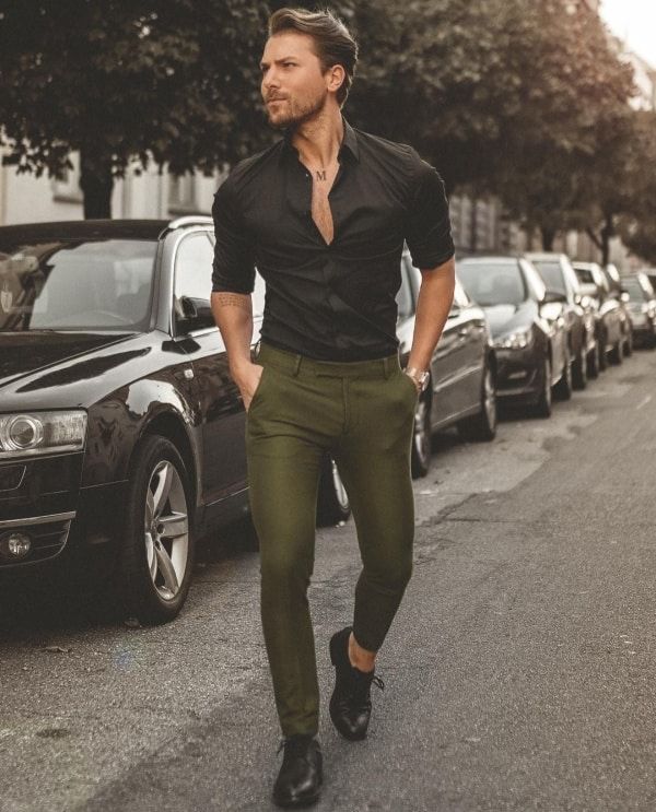 Black Shirt and Green Pants Combination