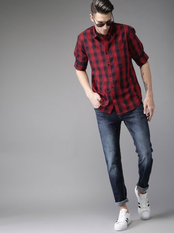 Red Check Shirt combination with jeans | Red Shirt Combination