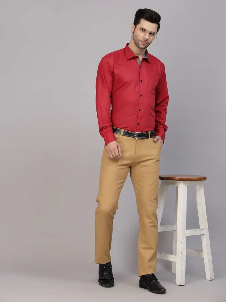 Red Shirt with Khaki Pants Combo | Red Shirt Combination