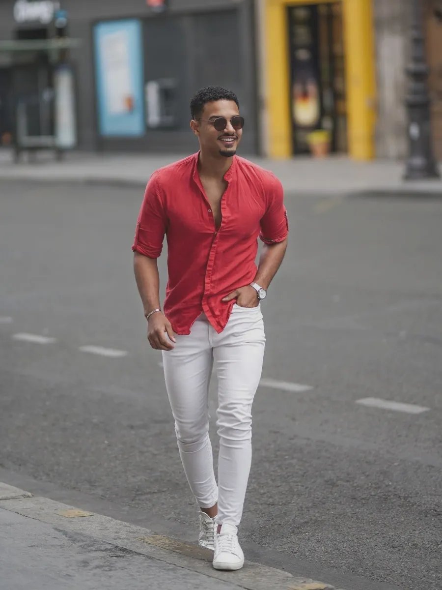 Red Shirt and White Pants Combo | red shirt combination pant