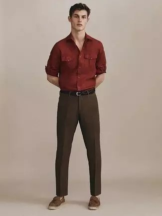 Red Shirt and Brown Pants Combo