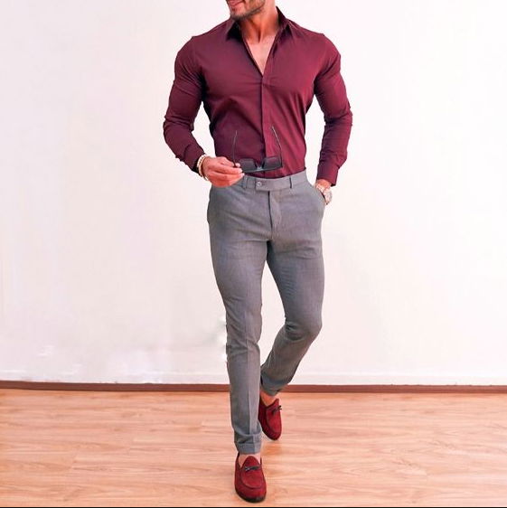 Red Shirt with Grey Pants Combo