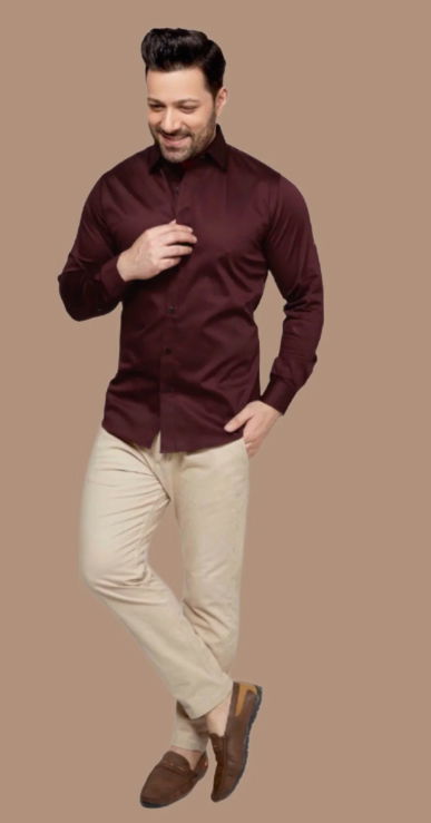 Cream Pant With Burgundy Shirt