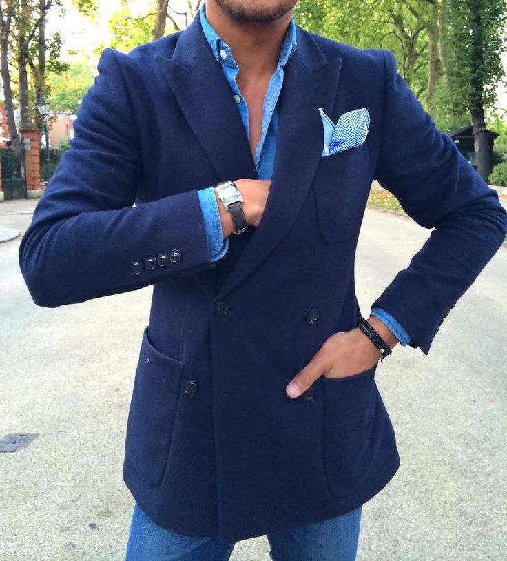 Denim Shirt With Double Breasted Suit | blue denim shirt combination