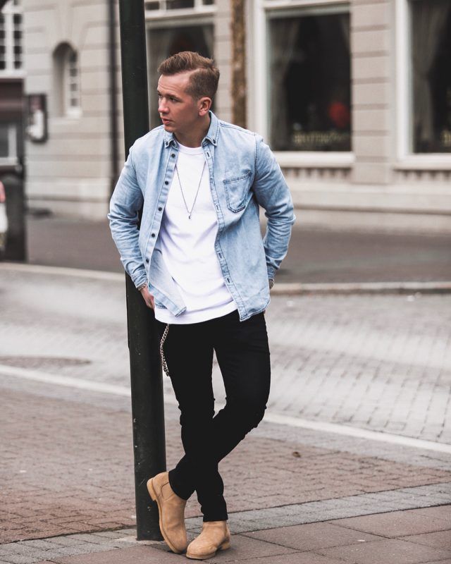 Denim Overshirt With White T-Shirt
