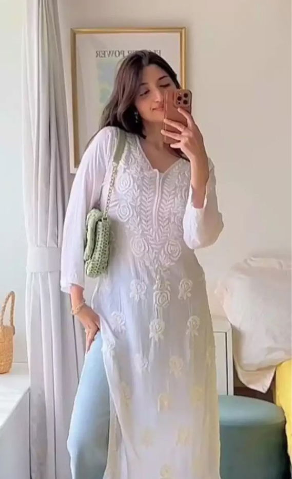 White Kurti With Jeans