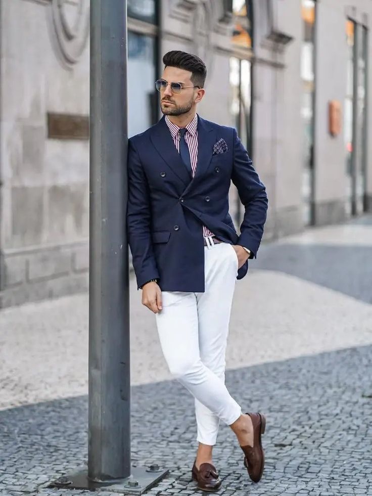 White Jeans with a Navy Blue Blazer