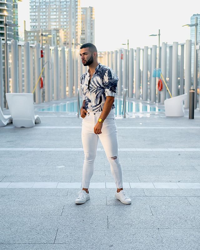White Jeans with a Floral Shirt