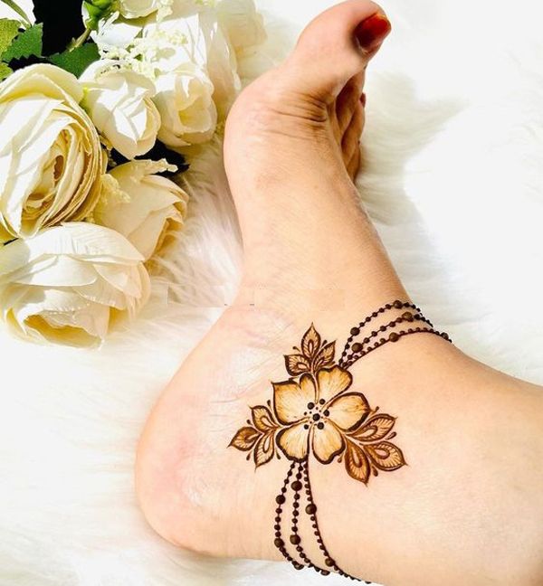 flower basket mehndi for leg
