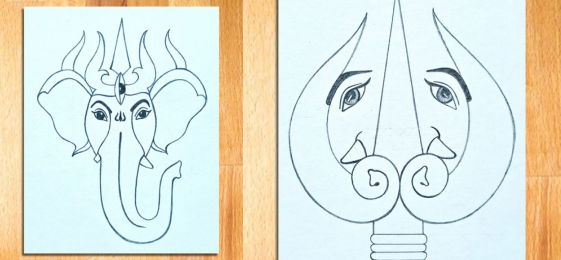 Easy Ganpati And Trishul Drawing Ideas